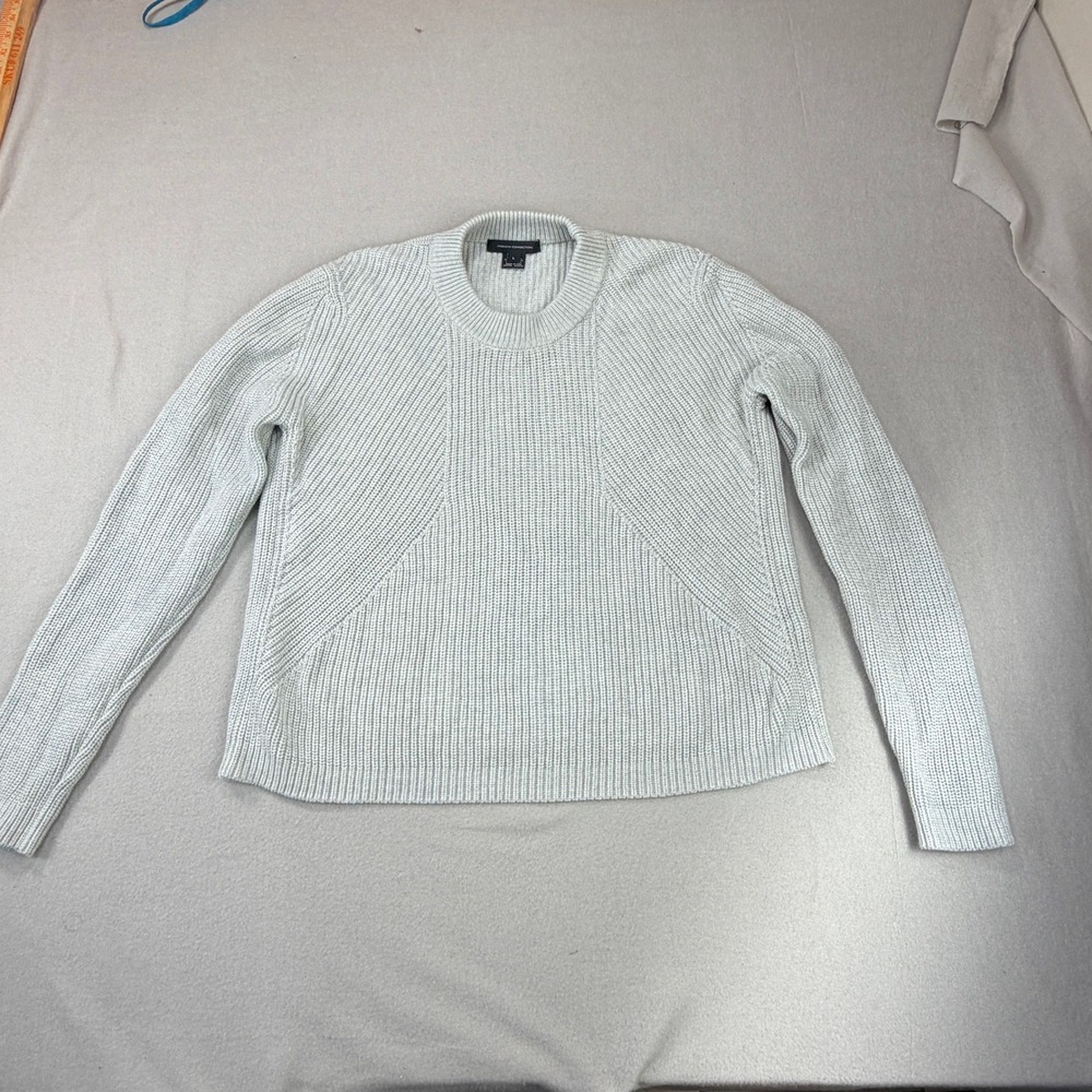 French Connection Women Sz L Light Grey 100% Cotton Ribbed Crew Neck Sweater